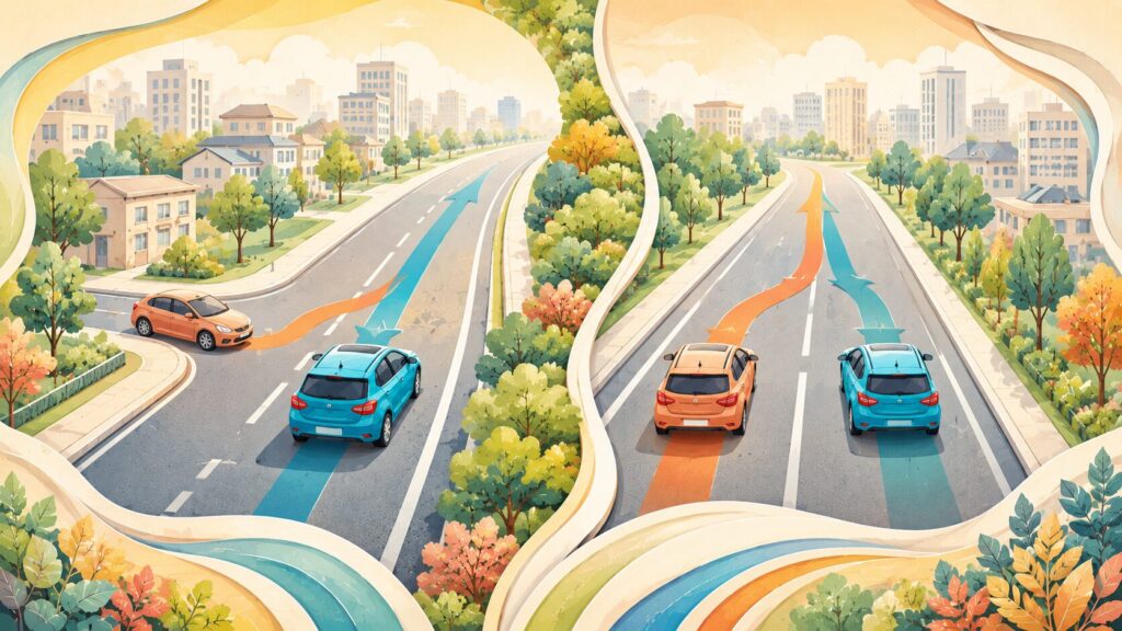 側道合流と車線減少の見分け方